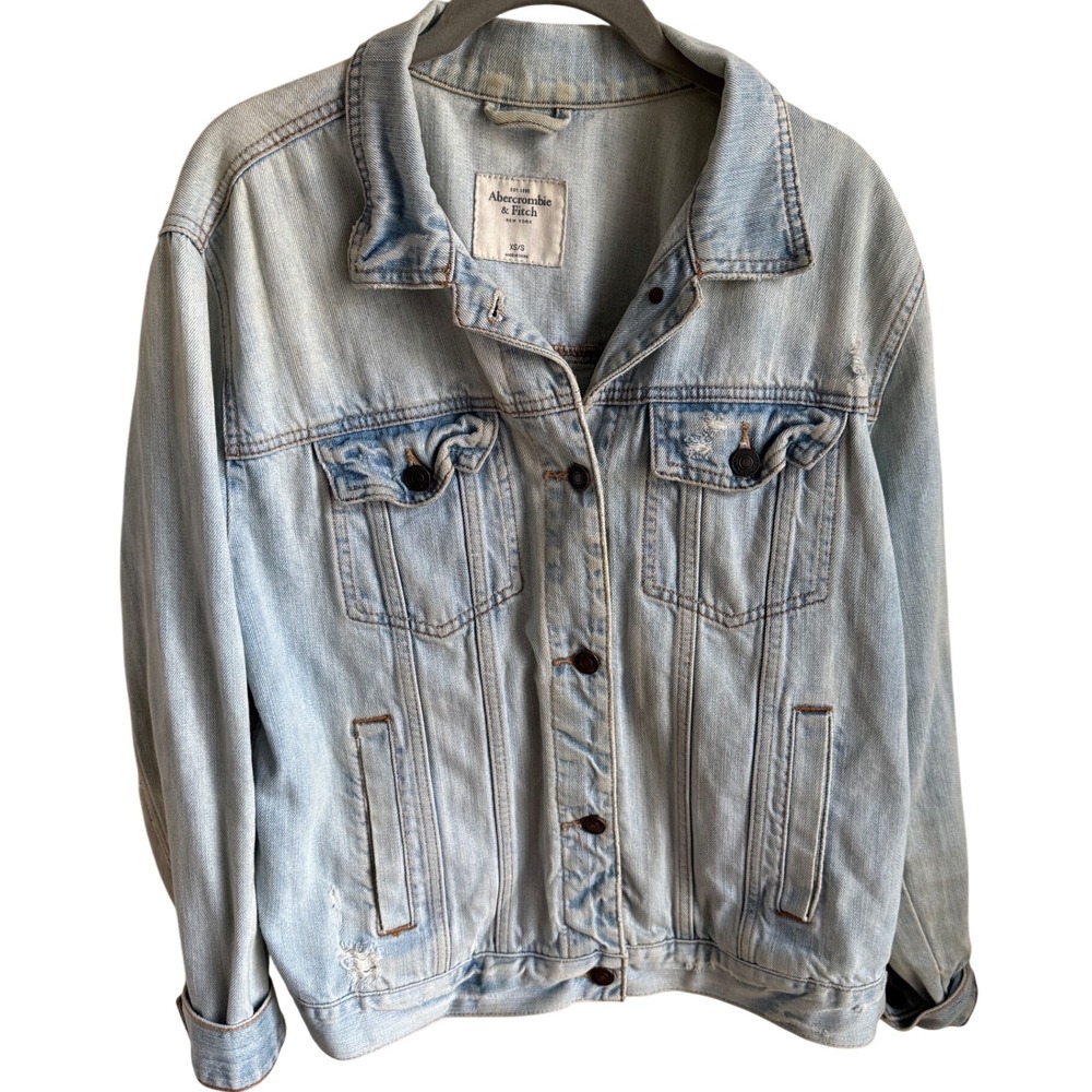 Abercrombie‎ Denim Jacket Light Wash 90s Vintage Revival Relaxed Trucker XS/S - Picture 7 of 7